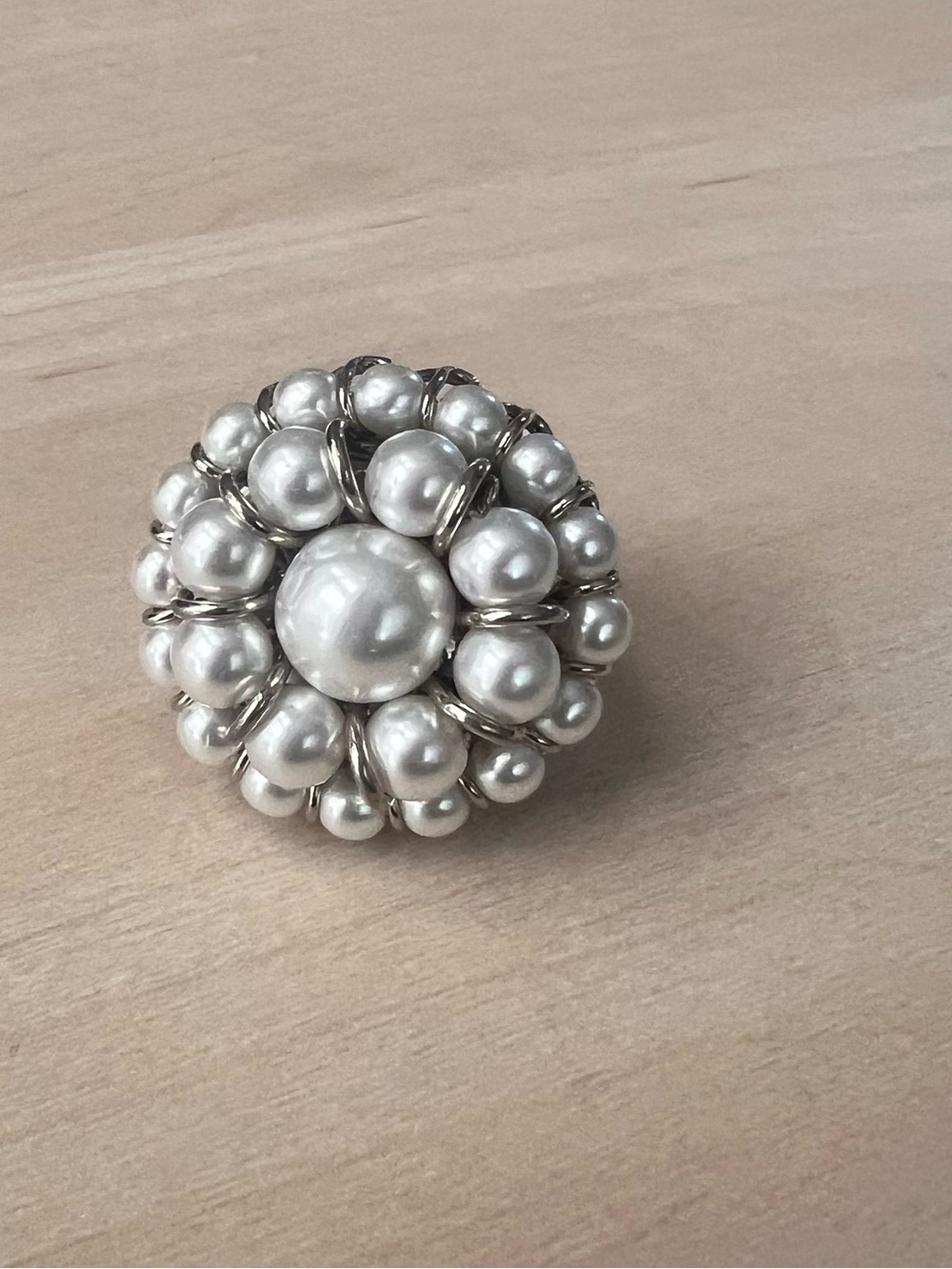 Classic Pearl Cluster Cocktail Ring - Silver Tone